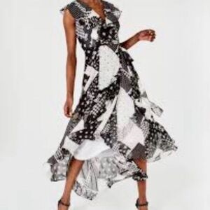 Calvin Klein Black and White Asymmetrical Dress